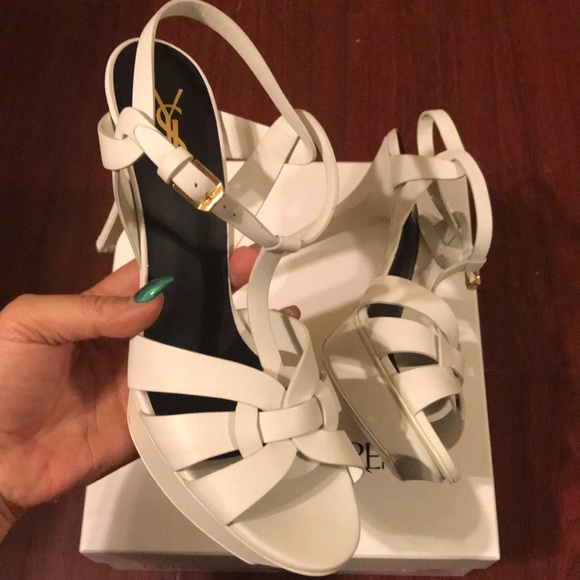 YSL Yves Saint Laurent White leather Tribute Heels - Picture 3 of 6